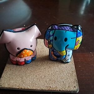 Romero BRITO Colorful Pig and Elephant Figurines Like New RETIRED